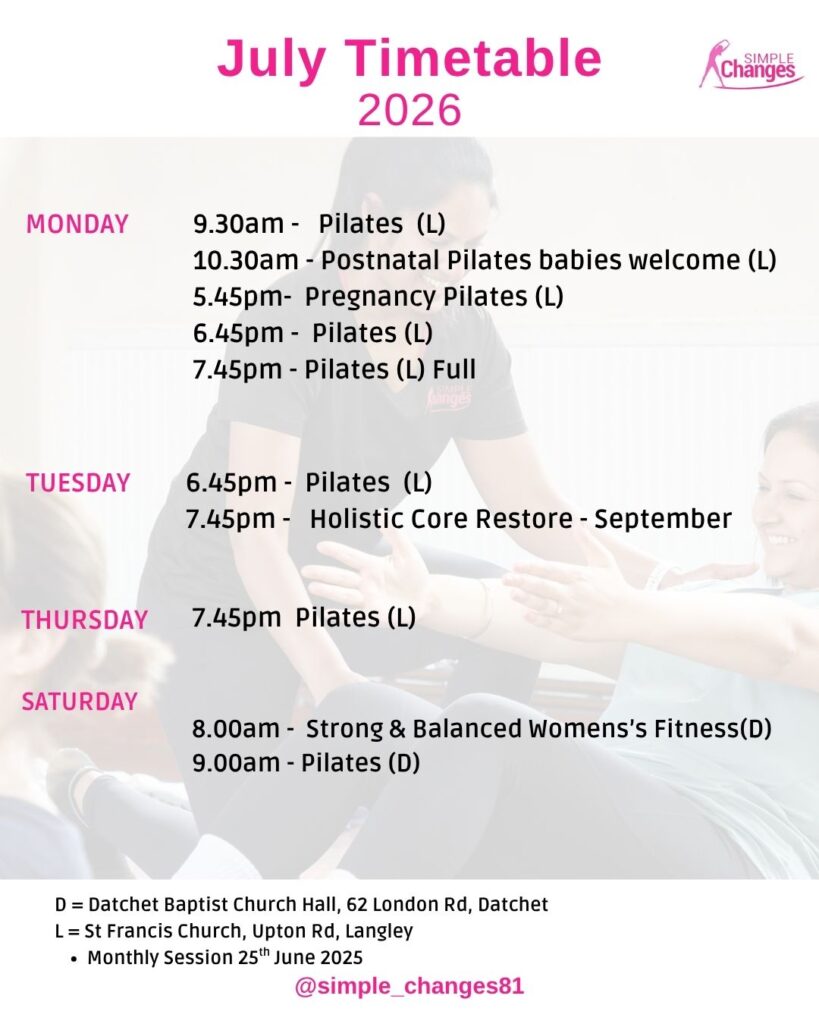 Timetable for classes running in JUly